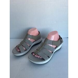 Clarks Arla Shaylie Strappy Gray and White  Outdoor Walking Comfort Sandals 9.5M